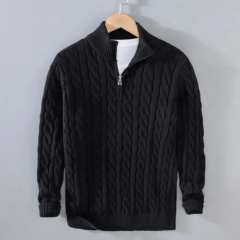 Autumn/Winter New Men's Half Polo/Turtle Neck Thickened Rough Needle Sweater Zipper Pullover Loose Fit Knit Jacket For Motorcycl